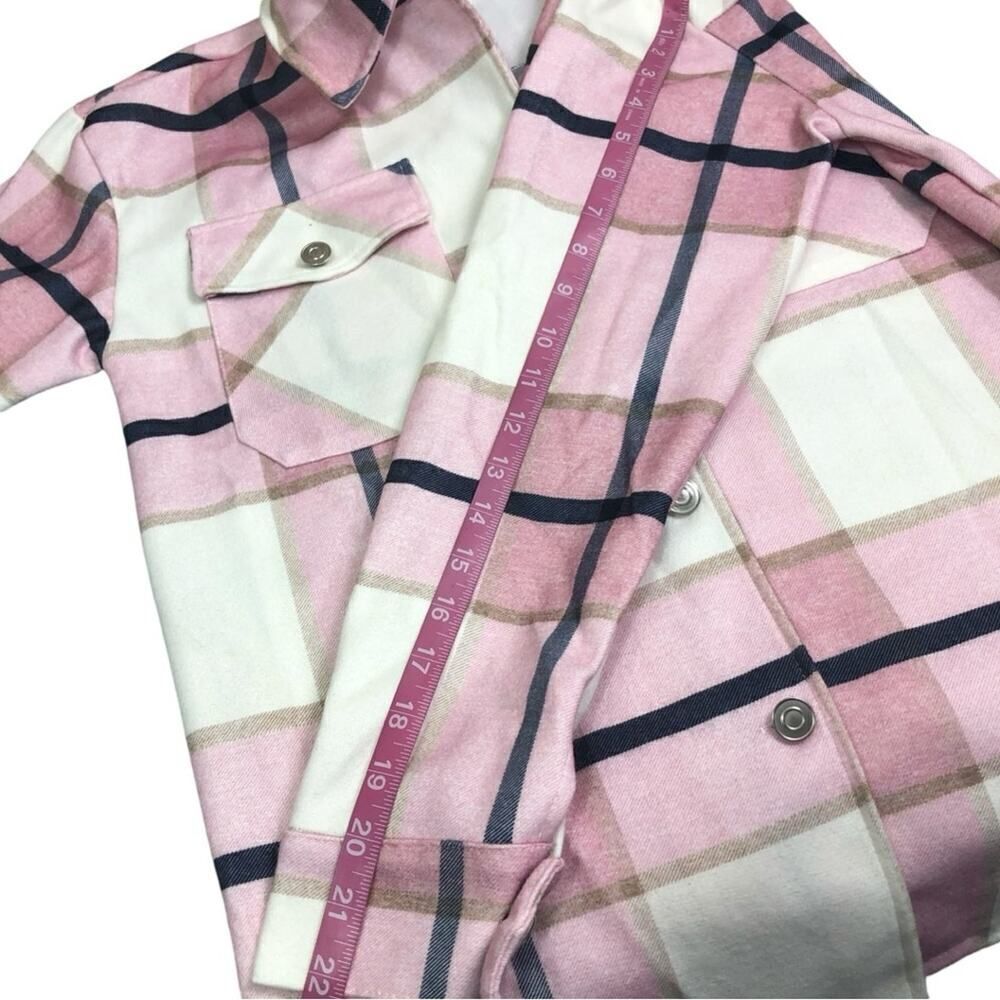 Plaid Pink Blue Cozy Fleece Button Down Jacket - Picture 9 of 10